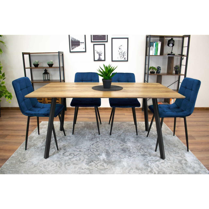 Set 4 scaune bucatarie/living, Kara, catifea, metal, bleumarin si negru, 44.5x50.5x87 cm [9]