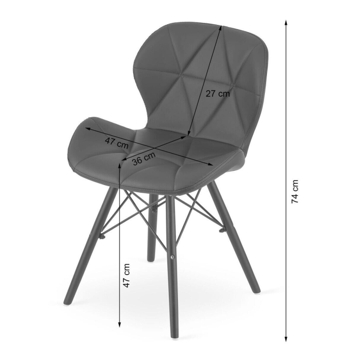 Set 4 scaune bucatarie/living, Lago, piele ecologica, lemn, negru, 47.5x52x74 cm [3]