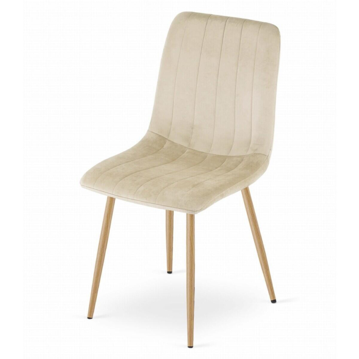 Set 4 scaune bucatarie/living, Lava, catifea, metal, bej deschis si natur, 45x55x86 cm [3]