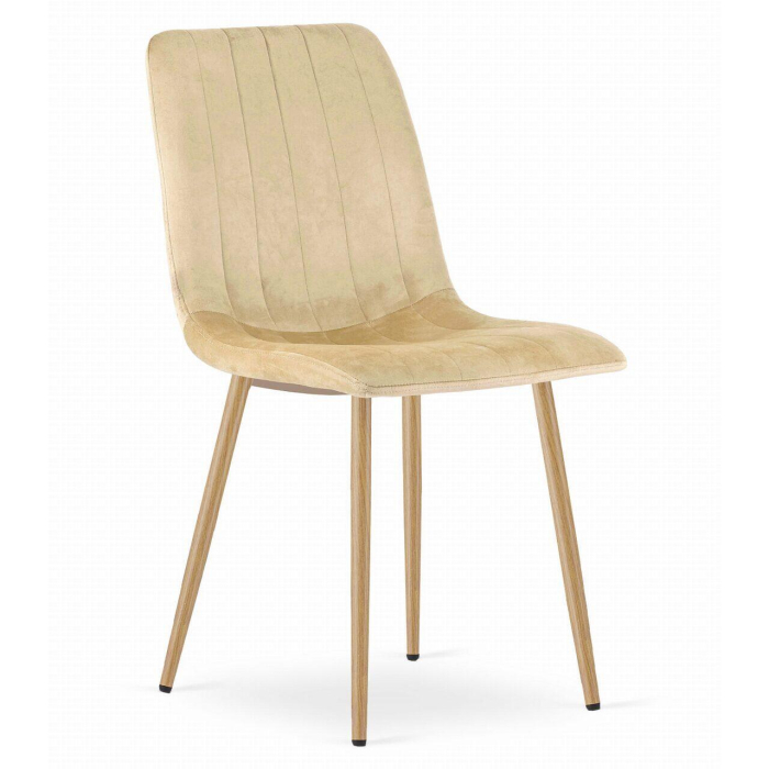 Set 4 scaune bucatarie/living, Lava, catifea, metal, bej si natur, 45x55x86 cm [2]