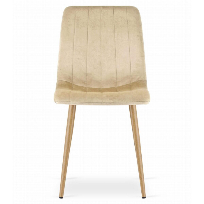 Set 4 scaune bucatarie/living, Lava, catifea, metal, bej si natur, 45x55x86 cm [8]