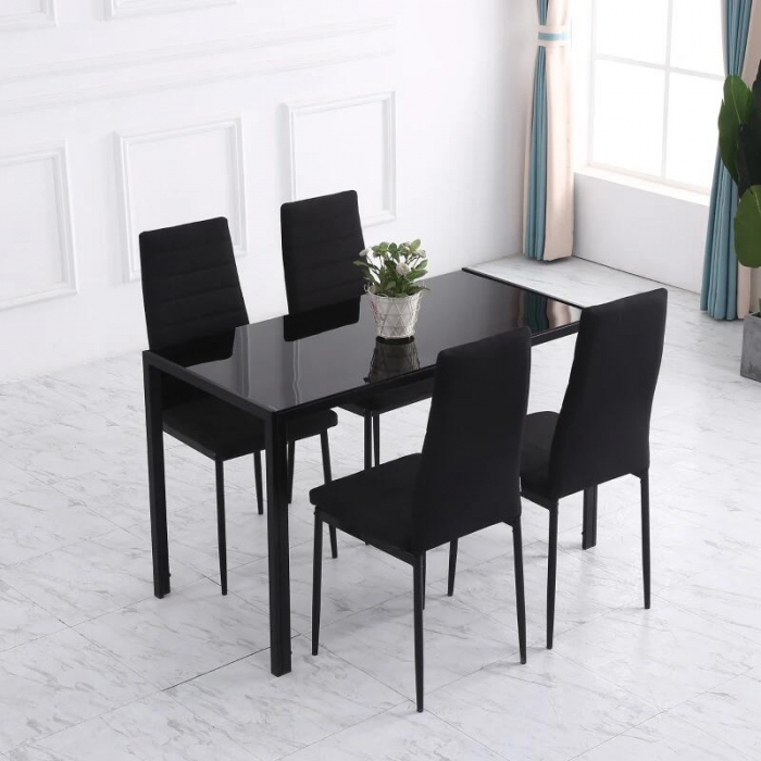 Set 4 scaune bucatarie/living, Tay, poliester, metal, negru, 41x50x97 cm [6]