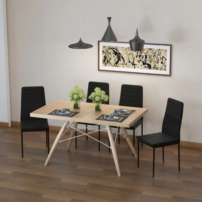 Set 4 scaune bucatarie/living, Tay, poliester, metal, negru, 41x50x97 cm [8]