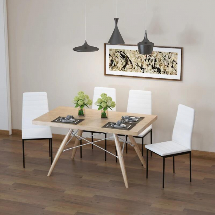 Set 4 scaune bucatarie/living, Tomlo, poliester, metal, alb si negru, 41x50x97 cm [8]