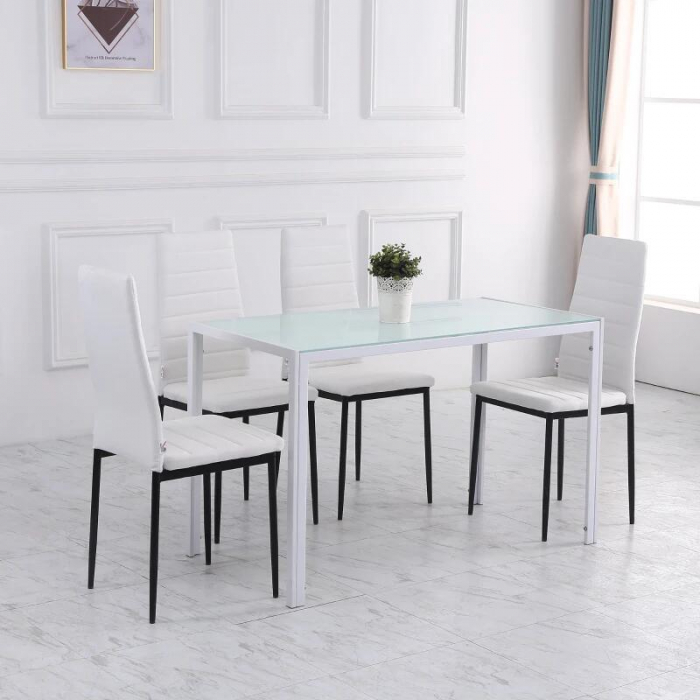 Set 4 scaune bucatarie/living, Tomlo, poliester, metal, alb si negru, 41x50x97 cm [6]