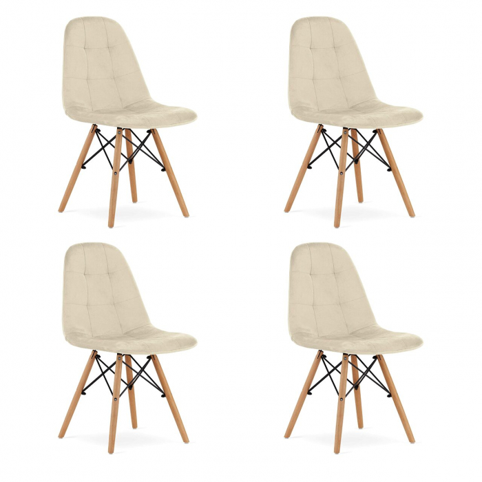 Set 4 scaune stil scandinav, Artool, Dumo, catifea, lemn, bej, 45x53x84 cm [1]