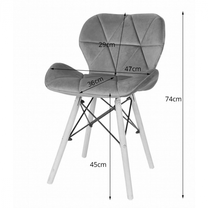 Set 4 scaune stil scandinav, Artool, Lago, catifea, lemn, bej, 47x52x74 cm [6]