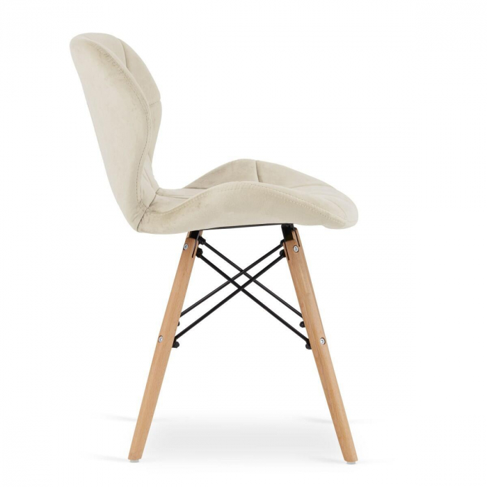 Set 4 scaune stil scandinav, Artool, Lago, catifea, lemn, bej, 47x52x74 cm [3]