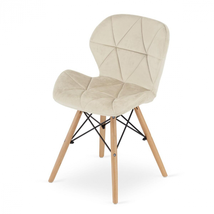 Set 4 scaune stil scandinav, Artool, Lago, catifea, lemn, bej, 47x52x74 cm [2]