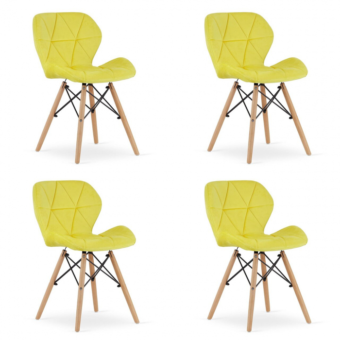 Set 4 scaune stil scandinav, Artool, Lago, catifea, lemn, galben, 48x52.5x74 cm [1]