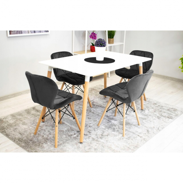 Set 4 scaune stil scandinav, Artool, Lago, catifea, lemn, negru, 48x43x74 cm [11]