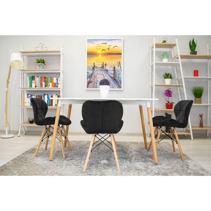 Set 4 scaune stil scandinav, Artool, Lago, catifea, lemn, negru, 48x43x74 cm [8]
