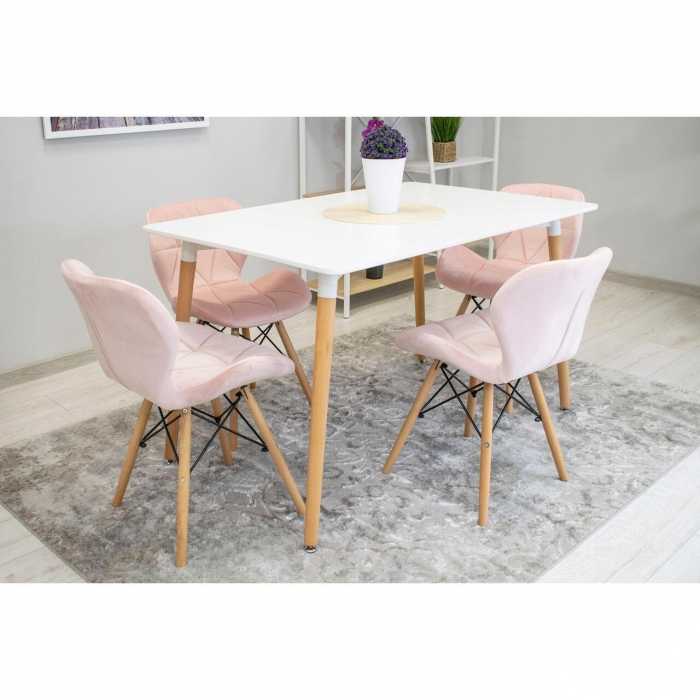 Set 4 scaune stil scandinav, Artool, Lago, catifea, lemn, roz, 48x43x74 cm [11]