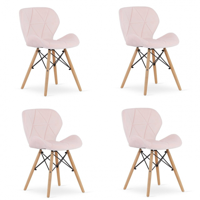 Set 4 scaune stil scandinav, Artool, Lago, catifea, lemn, roz, 48x43x74 cm [1]