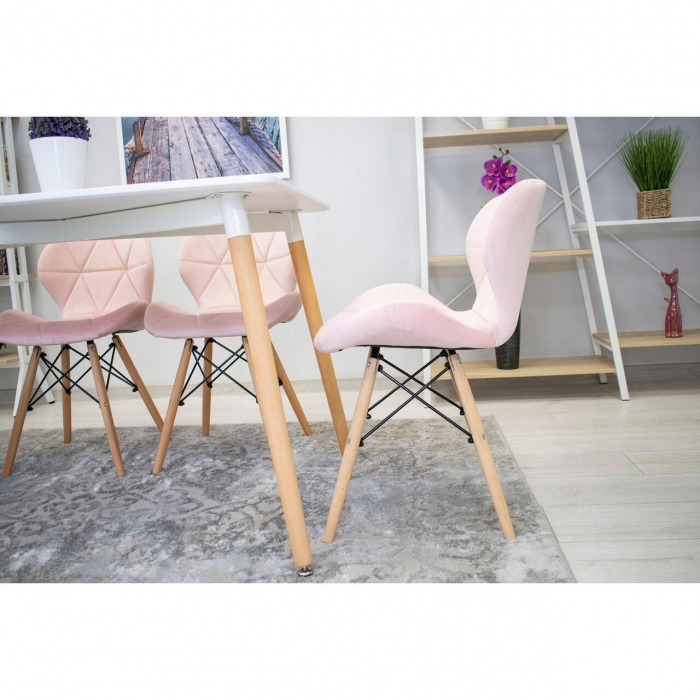 Set 4 scaune stil scandinav, Artool, Lago, catifea, lemn, roz, 48x43x74 cm [9]