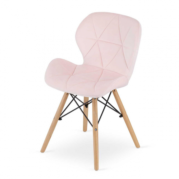Set 4 scaune stil scandinav, Artool, Lago, catifea, lemn, roz, 48x43x74 cm [5]