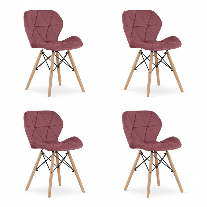 Set 4 scaune stil scandinav, Artool, Lago, catifea, lemn, roz inchis, 47x52x74 cm [1]