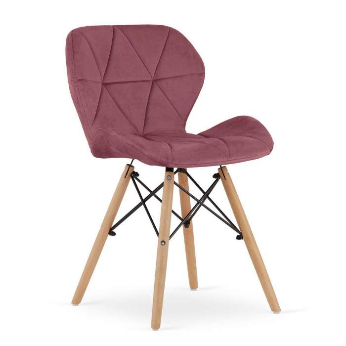 Set 4 scaune stil scandinav, Artool, Lago, catifea, lemn, roz inchis, 47x52x74 cm [7]