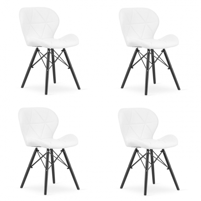 Set 4 scaune stil scandinav, Artool, Lago, piele ecologica, lemn, alb si negru, 47.5x52x74 cm [1]