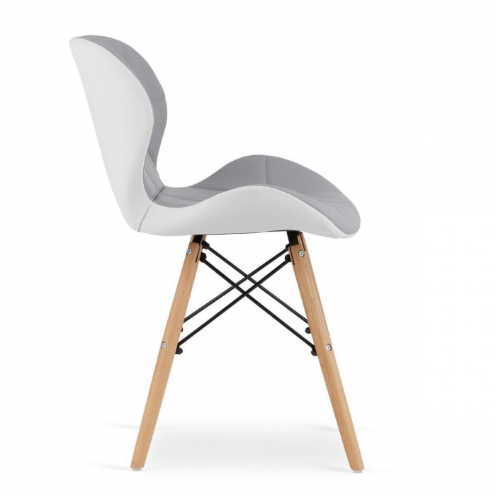 Set 4 scaune stil scandinav, Artool, Lago, piele ecologica, lemn, gri si alb, 47x52x73 cm [5]