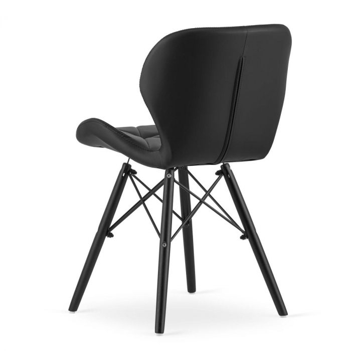 Set 4 scaune stil scandinav, Artool, Lago, piele ecologica, lemn, negru, 47.5x52x74 cm [4]