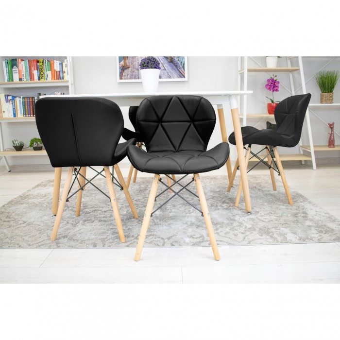 Set 4 scaune stil scandinav, Artool, Lago, piele ecologica, lemn, negru, 47x38x73 cm [2]