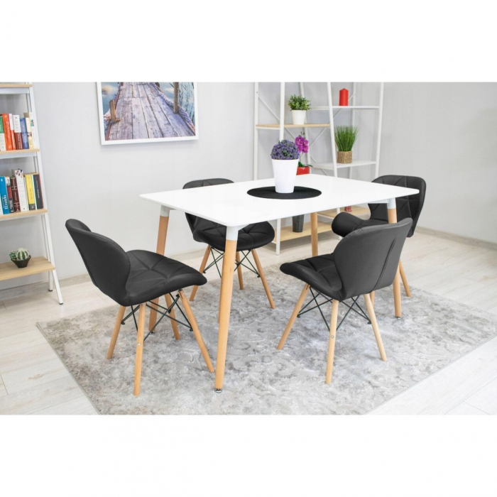 Set 4 scaune stil scandinav, Artool, Lago, piele ecologica, lemn, negru, 47x38x73 cm [4]