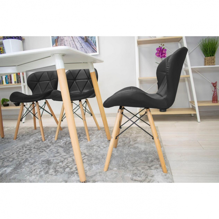 Set 4 scaune stil scandinav, Artool, Lago, piele ecologica, lemn, negru, 47x38x73 cm [3]