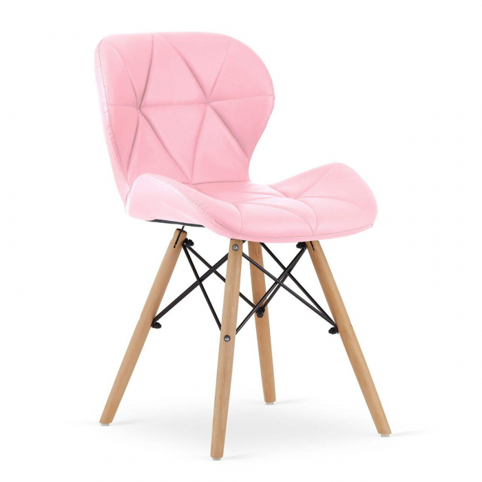 Set 4 scaune stil scandinav, Artool, Lago, piele ecologica, lemn, roz, 47x52x73 cm [7]
