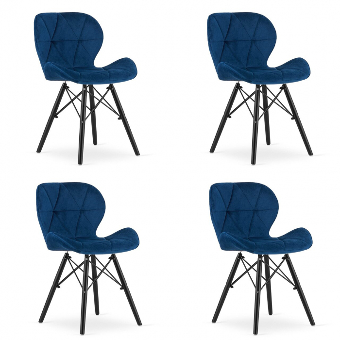Set 4 scaune stil scandinav, Artool, Lago Velvet, catifea, lemn, bleumarin si negru, 47x52x73.5 cm [1]