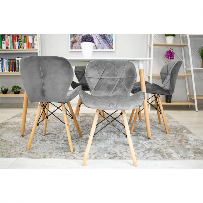 Set 4 scaune stil scandinav, Artool, Lago Velvet, catifea, lemn, gri, 47x36x73.5 cm [5]