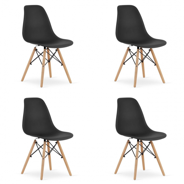 Set 4 scaune stil scandinav, Artool, Osaka, PP, lemn, negru si natur, 46x54x81 cm [1]