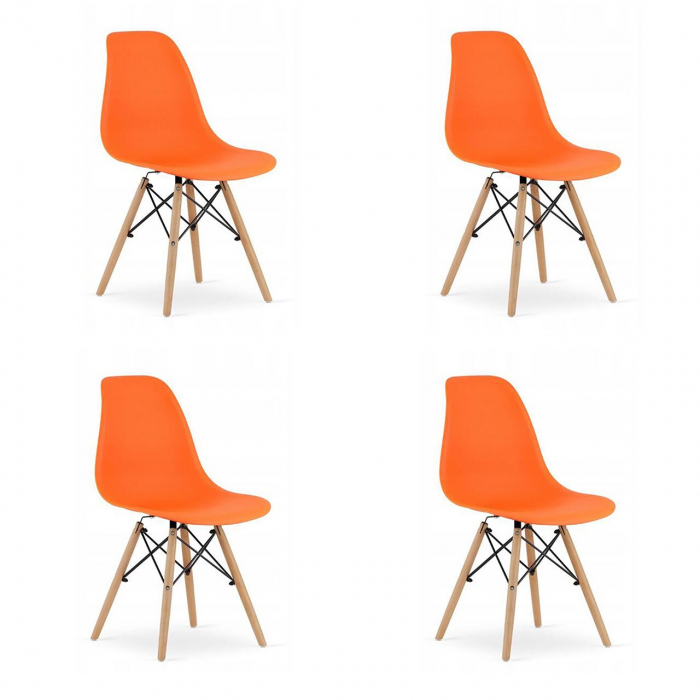 Set 4 scaune stil scandinav, Artool, Osaka, PP, lemn, portocaliu si natur, 46x54x81 cm [1]