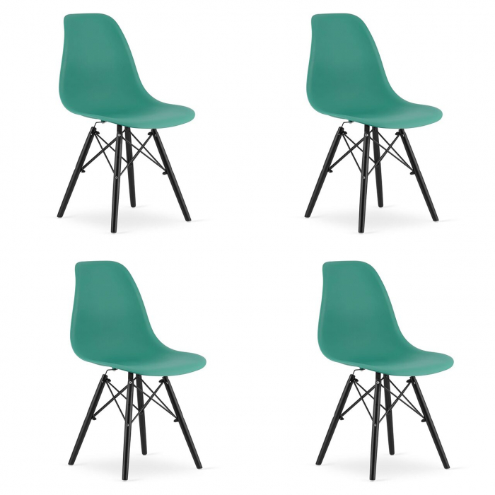 Set 4 scaune stil scandinav, Artool, Osaka, PP, lemn, verde si negru, 46x54x81 cm [1]