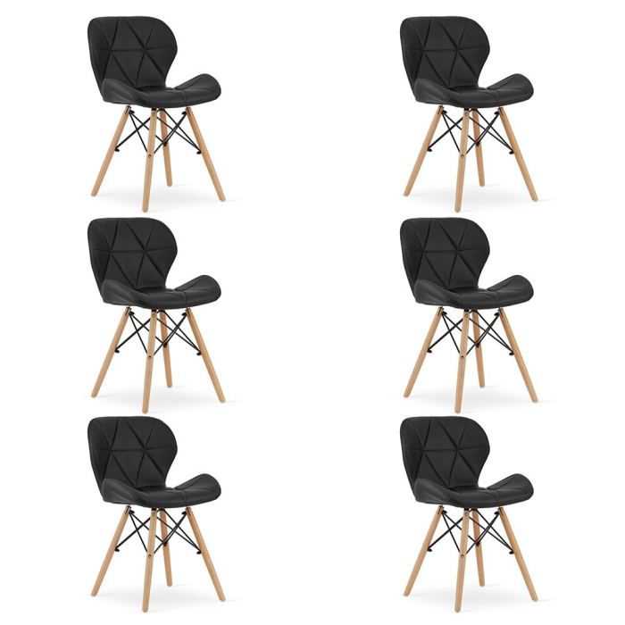 Set 6 scaune bucatarie/living, Artool, Lago, piele ecologica, lemn, negru, 47x38x73 cm [1]