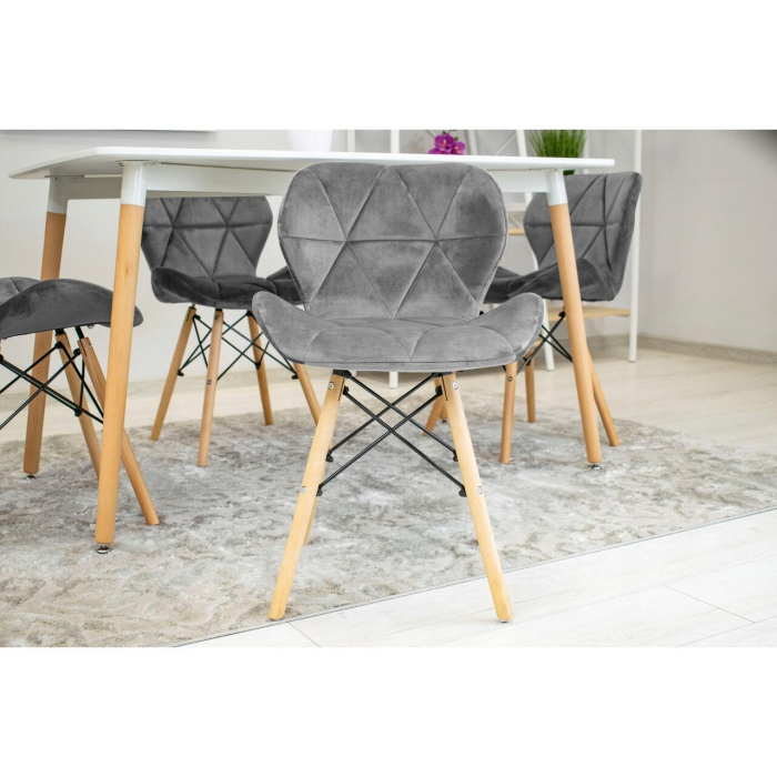 Set 6 scaune bucatarie/living, Artool, Lago Velvet, catifea, lemn, gri, 48x52.5x74 cm [7]