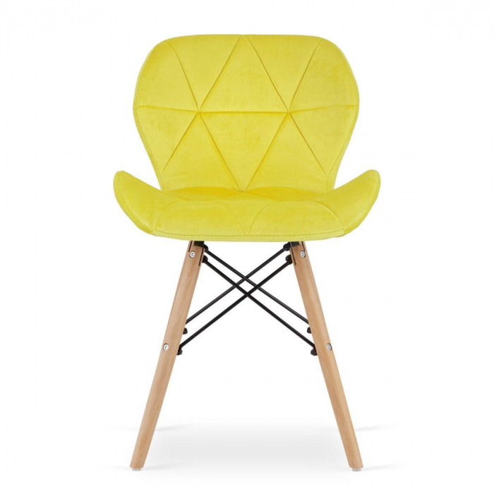 Set masa rotunda stil scandinav + 2 scaune Lago catifea, Artool, MDF si lemn, alb si galben, 60x72 cm [2]