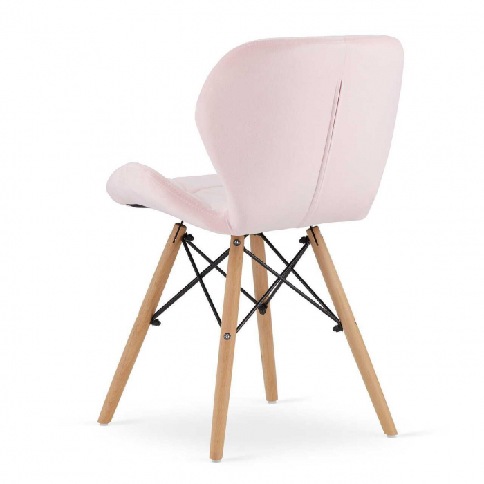 Set masa rotunda stil scandinav + 2 scaune Lago catifea, Artool, MDF si lemn, alb si roz, 60x72 cm [4]