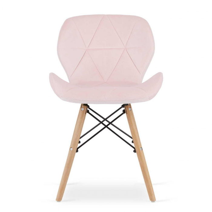 Set masa rotunda stil scandinav + 2 scaune Lago catifea, Artool, MDF si lemn, alb si roz, 60x72 cm [3]