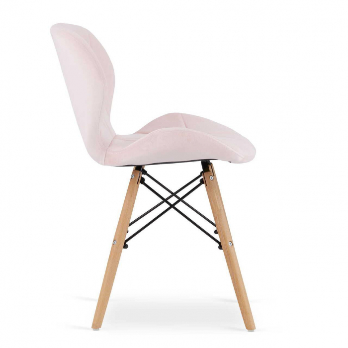 Set masa rotunda stil scandinav + 2 scaune Lago catifea, Artool, MDF si lemn, alb si roz, 60x72 cm [5]