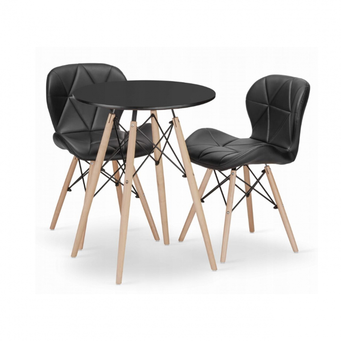 Set masa rotunda stil scandinav + 2 scaune Lago piele ecologica, Artool, MDF si lemn, negru, 60x72 cm [1]