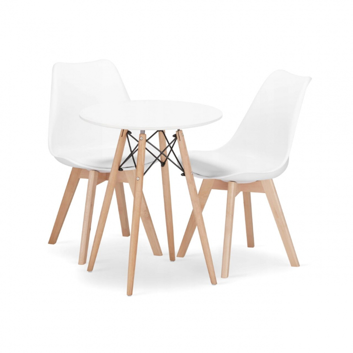 Set masa rotunda stil scandinav + 2 scaune Mark, Artool, MDF si lemn, alb, 60x72 cm [1]