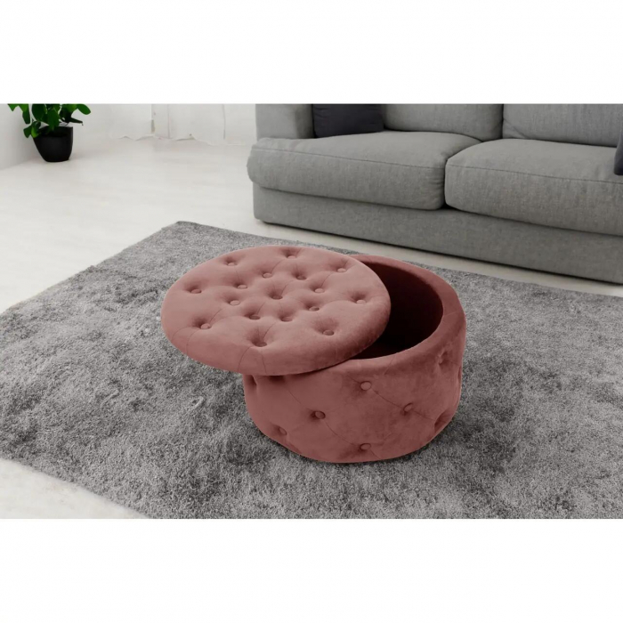Taburet, rotund, cu spatiu depozitare, catifea, roz, max 80 kg, 55x30 cm, Alia, Akord [3]