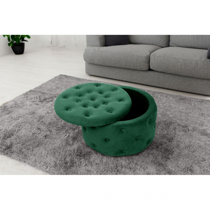 Taburet, rotund, cu spatiu depozitare, catifea, verde, max 80 kg, 55x30 cm, Alia, Akord [3]