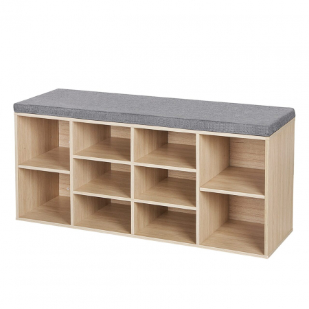 Dulapuri si rafturi pantofi - Banca depozitare incaltaminte, pantofar pentru hol, Artool, pal, 10 rafturi, stejar si gri, 104x30x48 cm