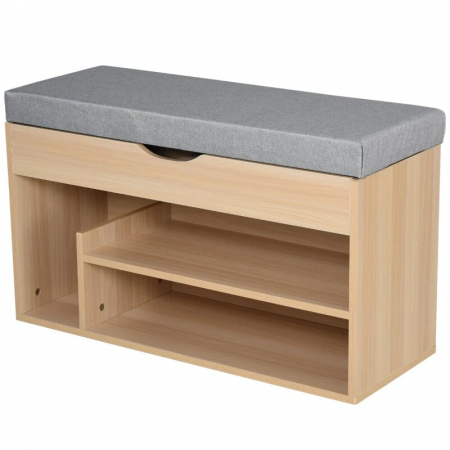 Dulapuri si rafturi pantofi - Banca depozitare incaltaminte, pantofar pentru hol, pal, 2 rafturi, 5 compartimente interioare, stejar si gri, 82x30x48 cm