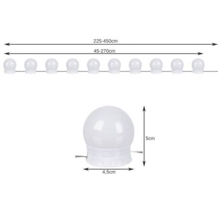 Becuri LED pentru oglinda, masa de toaleta, machiaj, cu panou control, 30 moduri iluminare, USB, set 10 buc, Malatec [9]