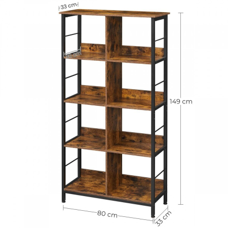 Biblioteca, Artool, pal si metal, 8 rafturi, maro rustic, 80x33x149 cm [1]