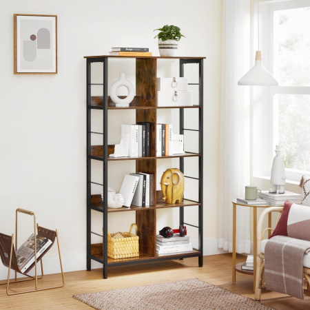 Biblioteca, Artool, pal si metal, 8 rafturi, maro rustic, 80x33x149 cm [5]