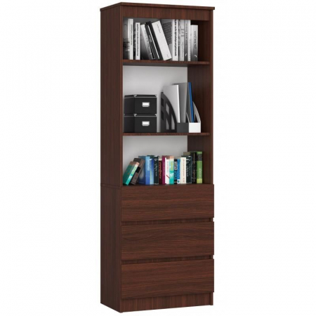 Mobila living si biblioteci - Biblioteca, placa laminata, 3 sertare, 3 rafturi, wenge, 60x35x180 cm